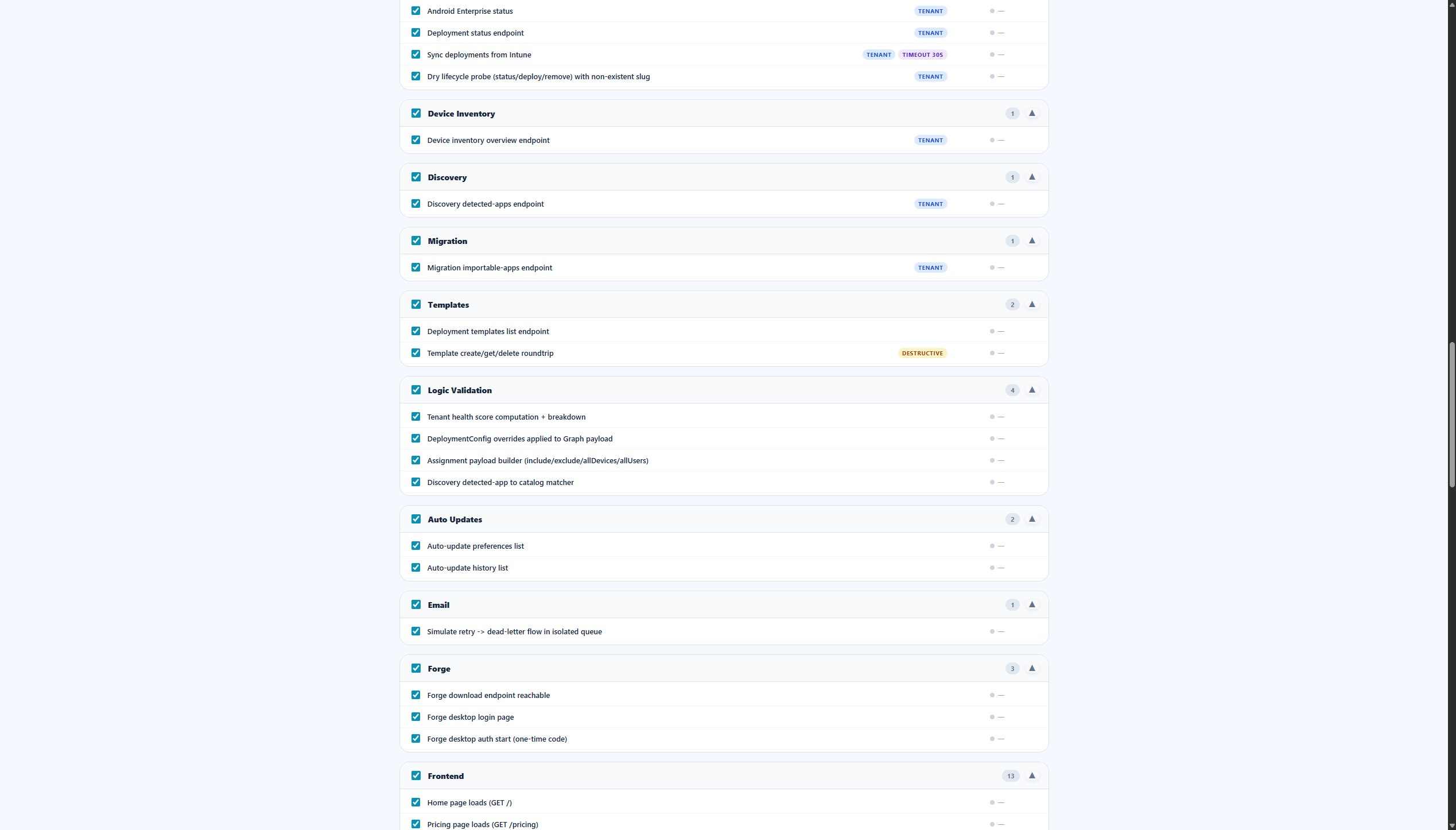 Admin health-check page