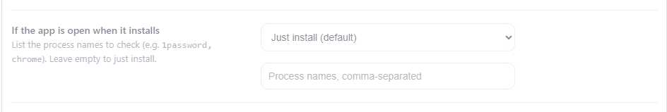 Conflict handling row: action dropdown plus process names